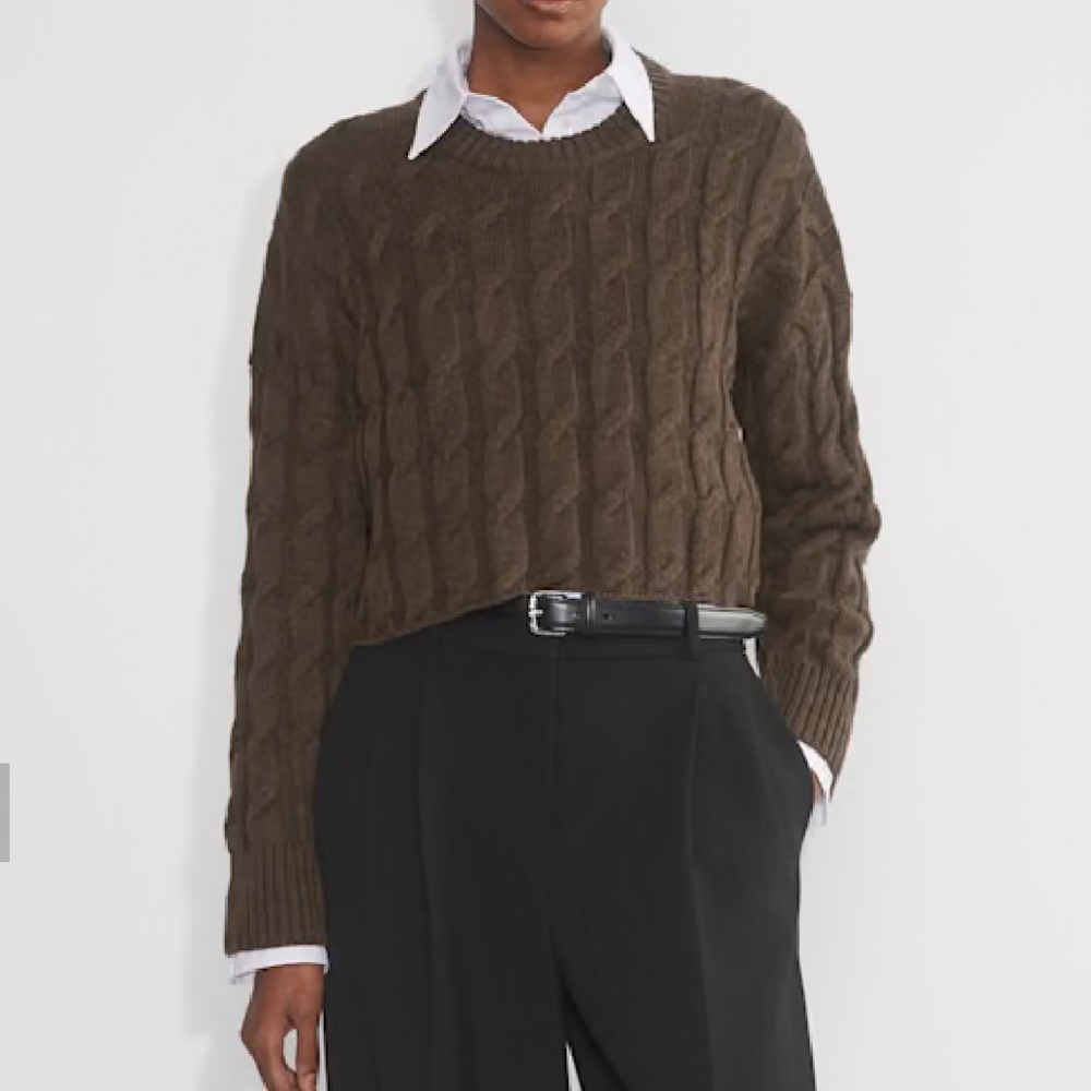 Babaton by Aritzia Glory Cropped Cable Knit Sweater in Rich Mocha Brown
